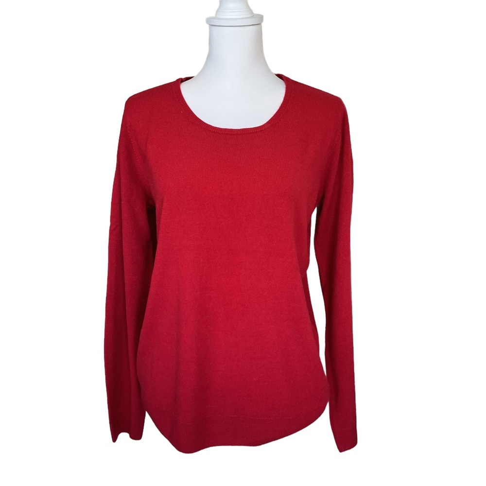 Cupio Bright Red Scoop Crew Neck Long Sleeved Acrylic Knit Sweater NWT